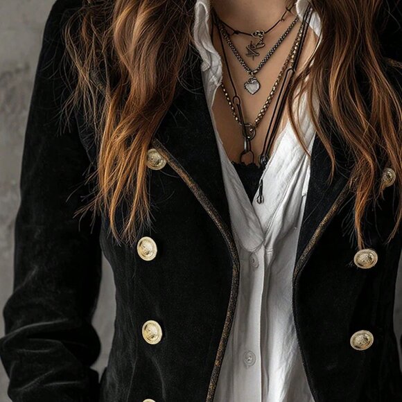 Black Casual Women's Double-Breasted Blazer Vacation - Picture 4 of 4